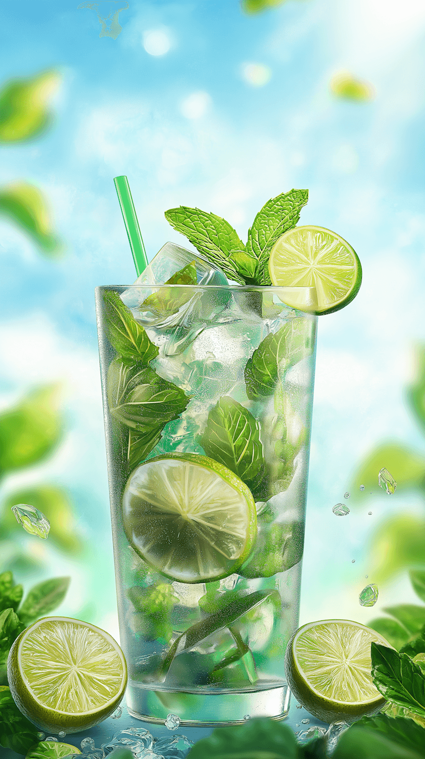 Mint and lime mojito in a tall glass
